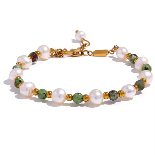 Bracelet perles & jaspe verte